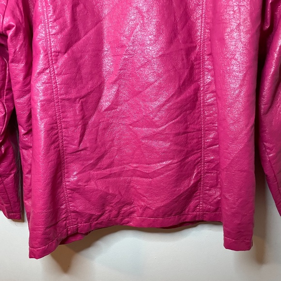Hot pink crinkled vegan leather pointed collar button down pockets trench coat! - Picture 12 of 14